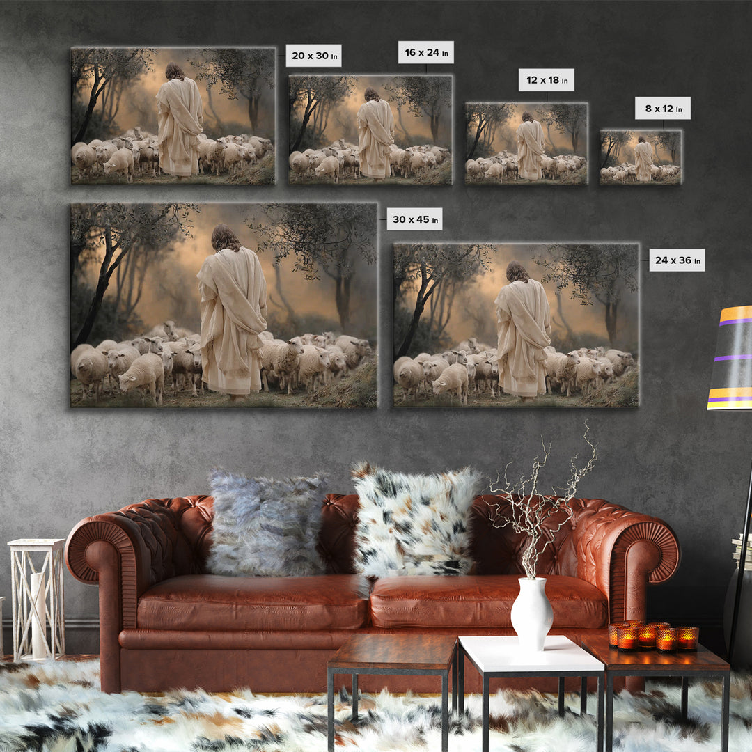 Circle Of The Flock | Framed Canvas Print | Christian Art Print | Jesus Painting | Christian Wall Art | Modern Christian Painting | Christi