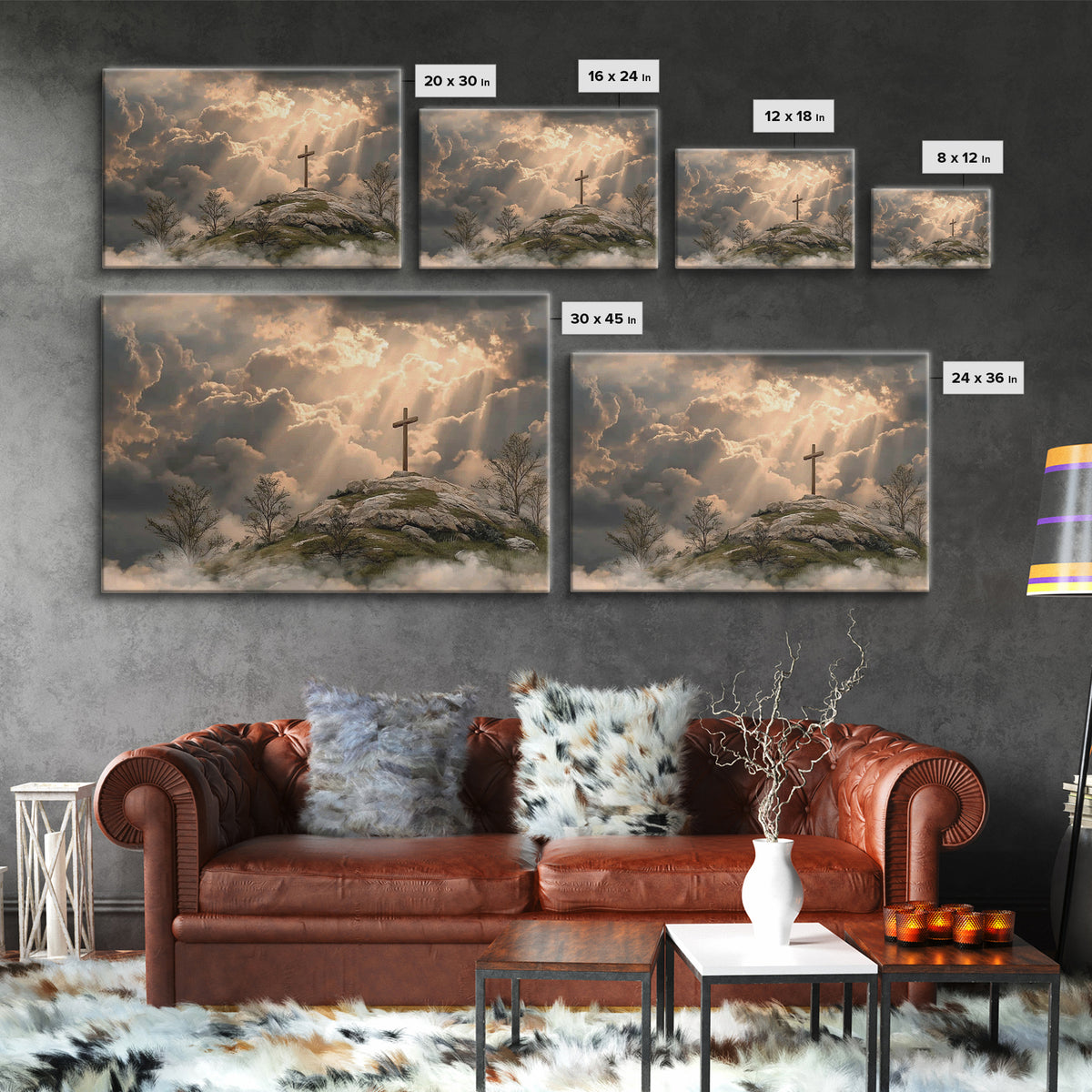 Hilltop Grace Light – Framed Canvas Print – Christian Wall Art – Large Christian Art – Christian Art Painting – Moody Christian Art