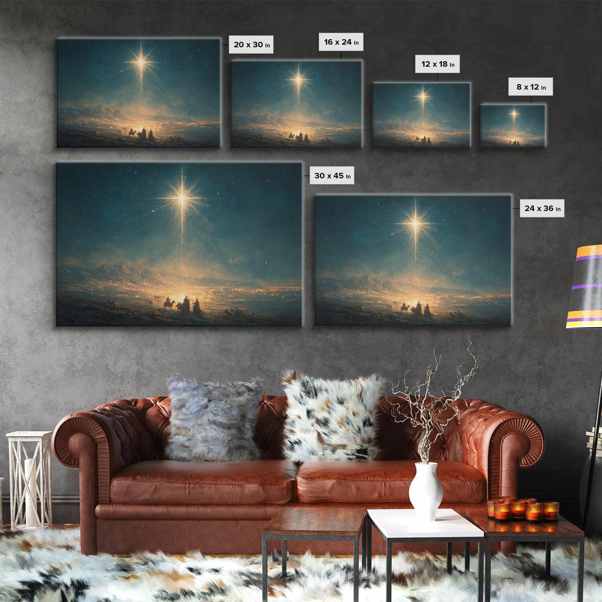 Midnight Star Calling – Framed Canvas Print – Christian Christmas Art – Christian Art Canvas – Christmas Wall Art – Moody Christian Art