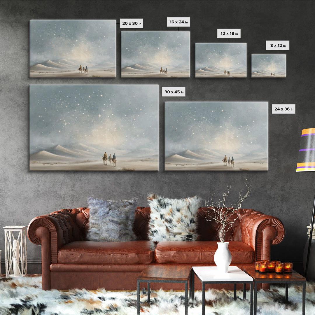 Desert Night Journey, Framed Canvas Print, Christian Art Prints, Jesus Painting, Christmas Art Prints, Christian Decor For Home, Modern Chr