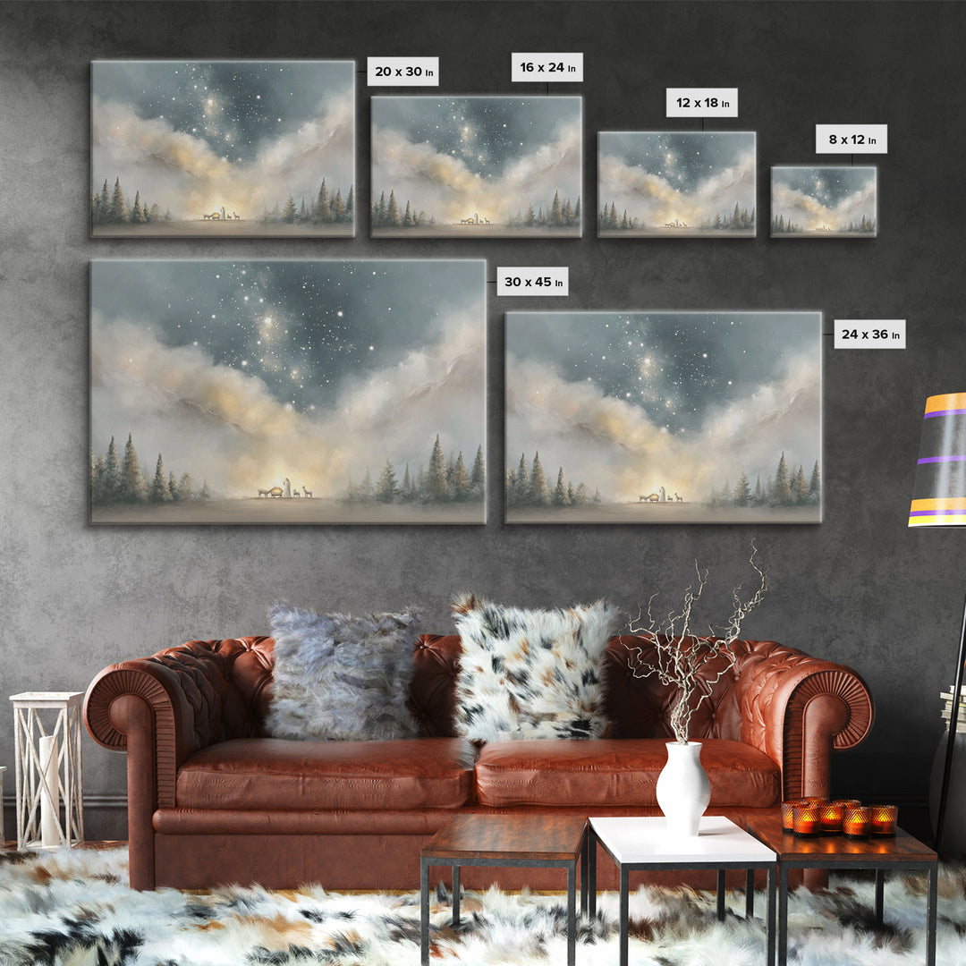 Starry Night Miracle, Framed Canvas Print, Christian Wall Art, Christmas Art, Christian Art Canvas, Christian Christmas Art, Christian Gift
