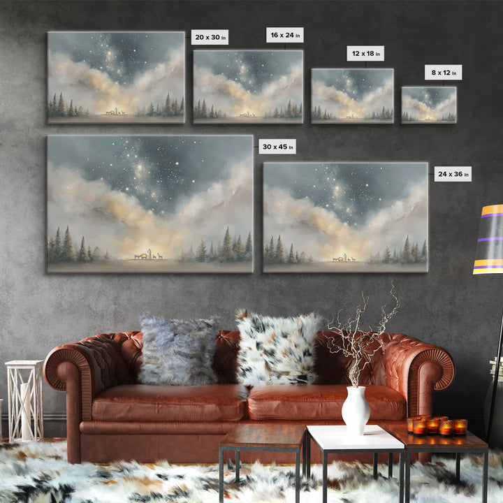 Starry Night Miracle, Framed Canvas Print, Christian Wall Art, Christmas Art, Christian Art Canvas, Christian Christmas Art, Christian Gift