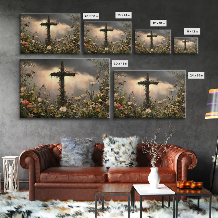 Cross Of Renewal – Framed Canvas Print – Christian Wall Art – Christian Art Canvas – Christian Paintings – Floral Christian Art – Christian