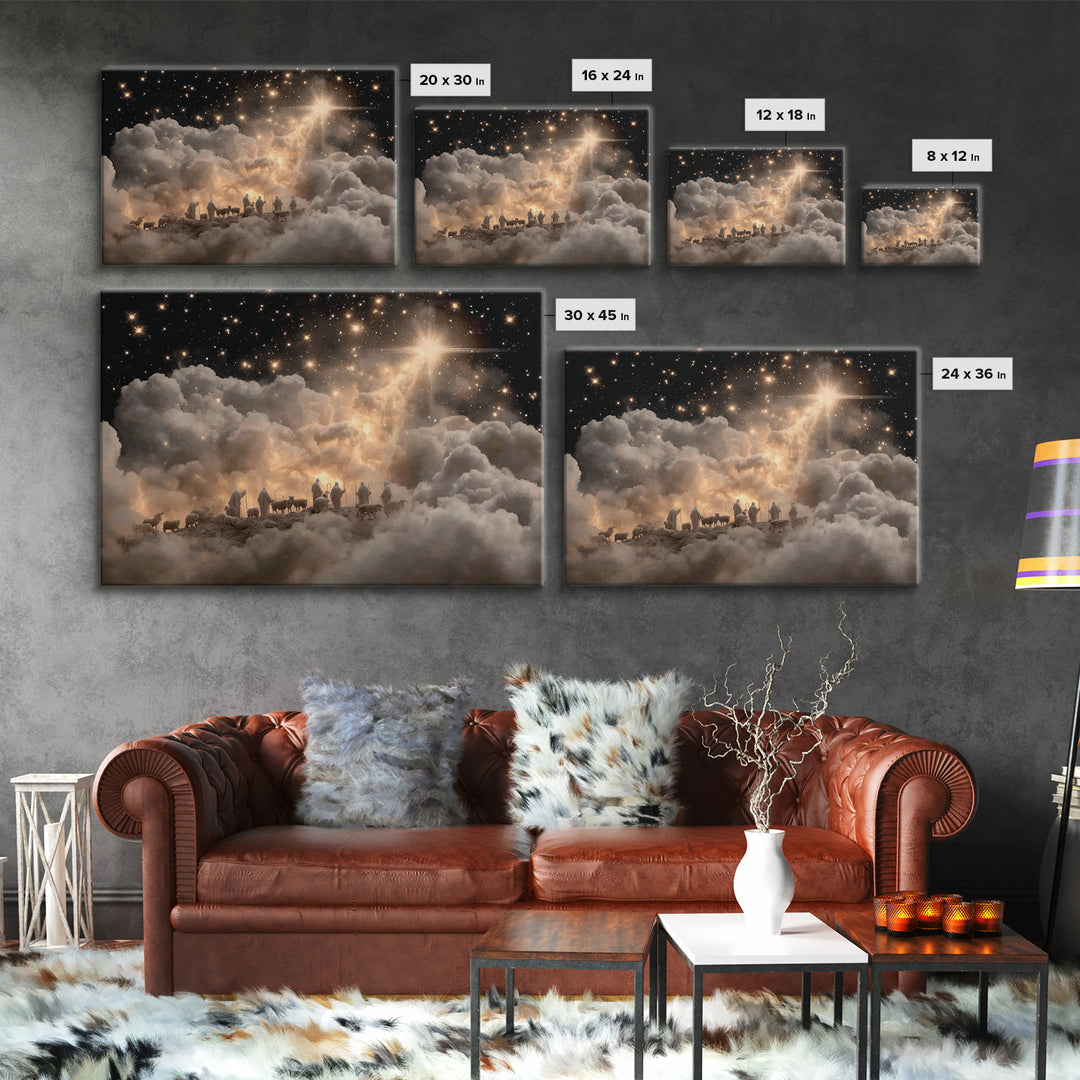 Starry Shepherds – Framed Canvas Print – Christian Christmas Art – Christian Wall Art – Christian Art Canvas – Christmas Art Prints