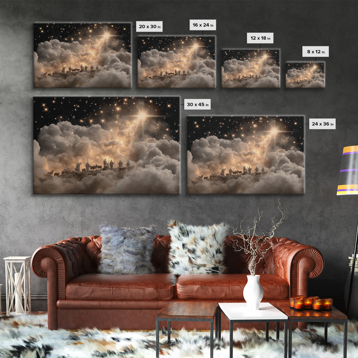 Starry Shepherds – Framed Canvas Print – Christian Christmas Art – Christian Wall Art – Christian Art Canvas – Christmas Art Prints