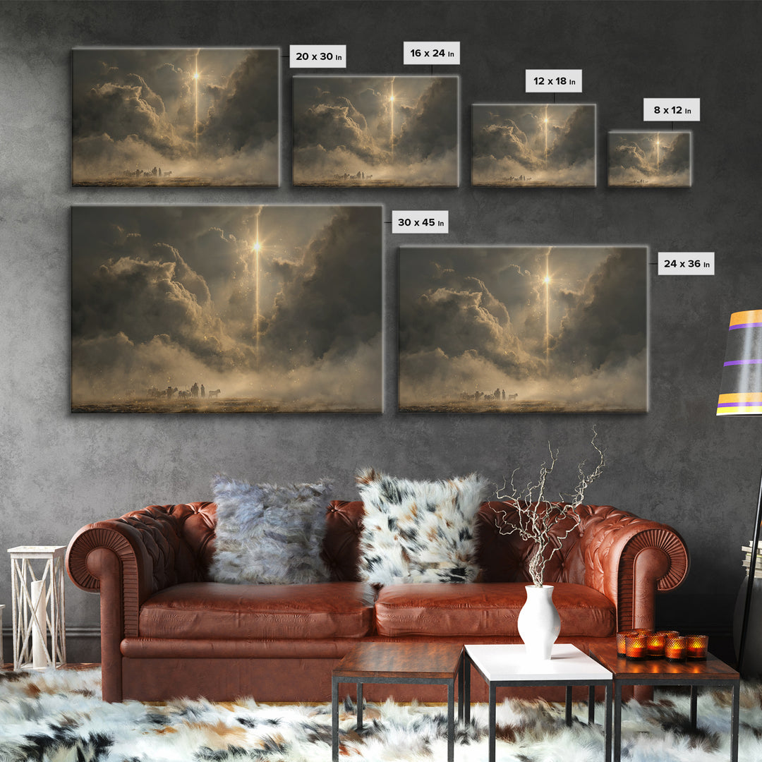 Heavenly Sign – Framed Canvas Print – Christmas Wall Art – Christian Art Canvas – Christian Christmas Art – Moody Christmas Art