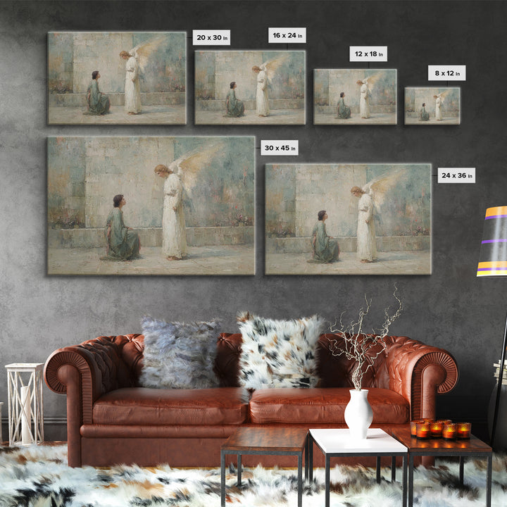 Heavenly Greeting – Framed Canvas Print – Christian Wall Art – Christian Art Canvas – Vintage Christian Art – Christian Painting – Christma