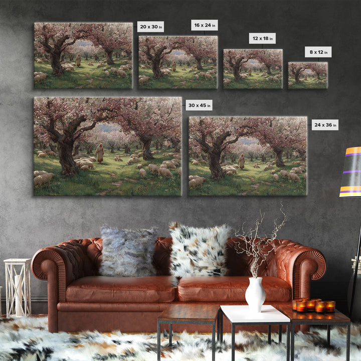 Shepherd’s Garden – Framed Canvas Print – Jesus Painting – Christian Wall Art – Christian Art Canvas – Pastoral Scenery – Christian Christm