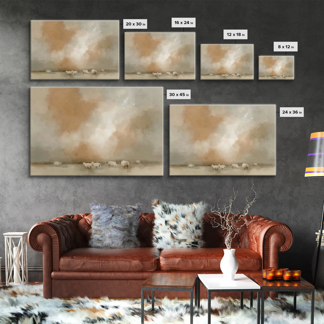 Shepherds In Stillness – Framed Canvas Print – Christian Art Canvas – Subtle Christian Art – Christmas Wall Art – Christian Christmas Art –