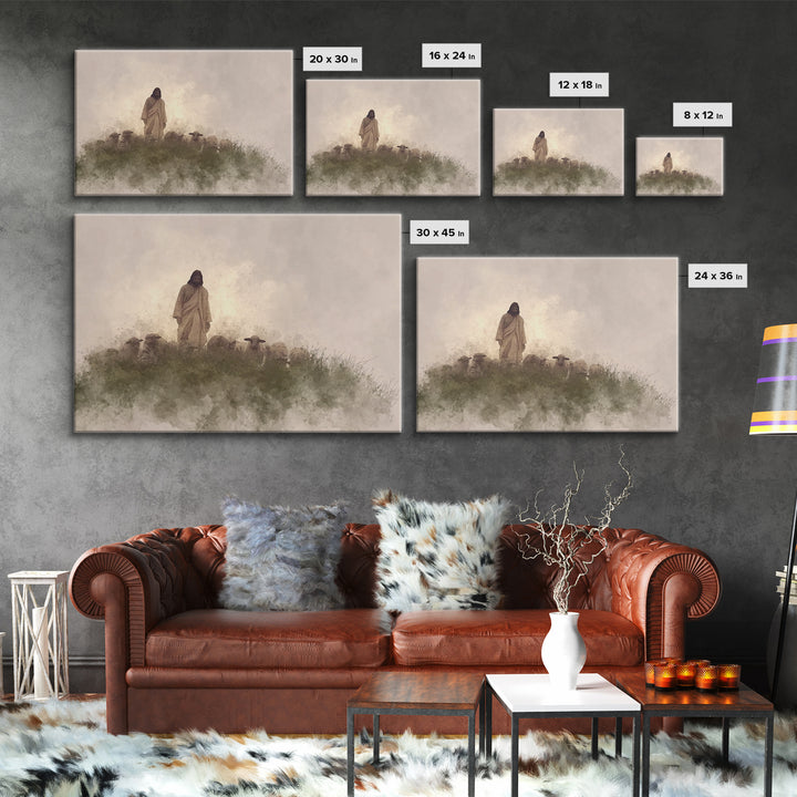 Watchful Shepherd Calm – Framed Canvas Print – Christian Wall Art – Jesus Painting – Christian Art Canvas – Subtle Christian Art – Christia