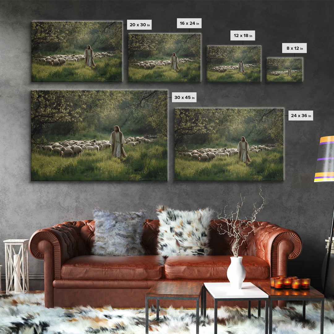 Pastoral Morning Peace – Framed Canvas Print – Christian Art Prints – Christian Wall Art – Jesus Painting – Christian Art Canvas – Subtle C
