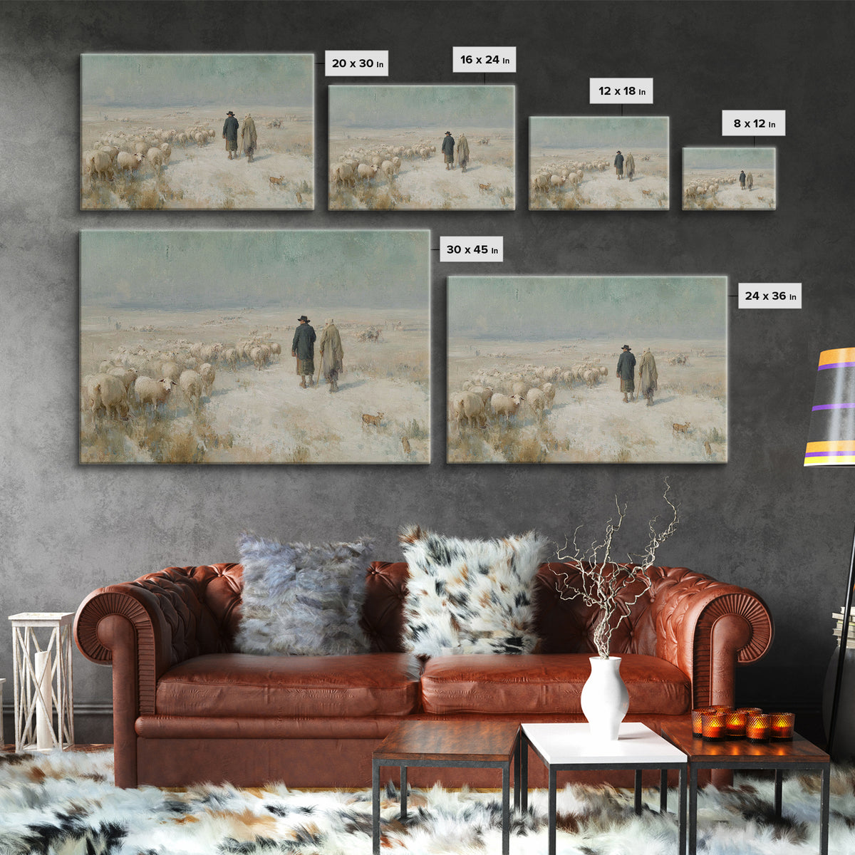Shepherds At Dawn – Framed Canvas Print – Christian Wall Art – Christian Art Canvas – Christian Christmas Art – Pastoral Scenery