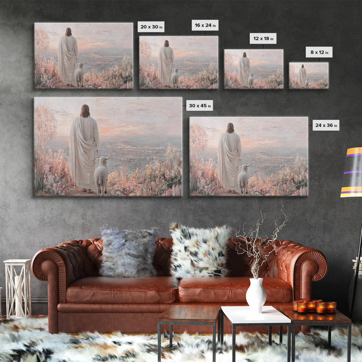 Shepherd Of Dawn – Framed Canvas Print – Large Jesus Painting – Christian Wall Art – Christian Art Gift – Modern Christian Painting