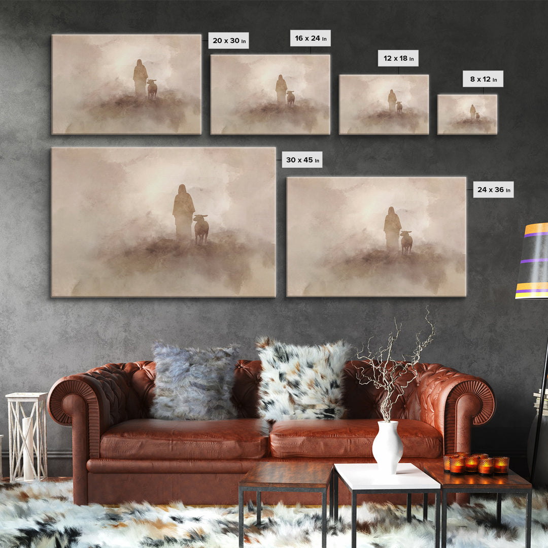 Desert Shepherd Calm – Framed Canvas Print – Jesus Painting – Subtle Christian Art – Christian Decor For Home – Christian Art Prints