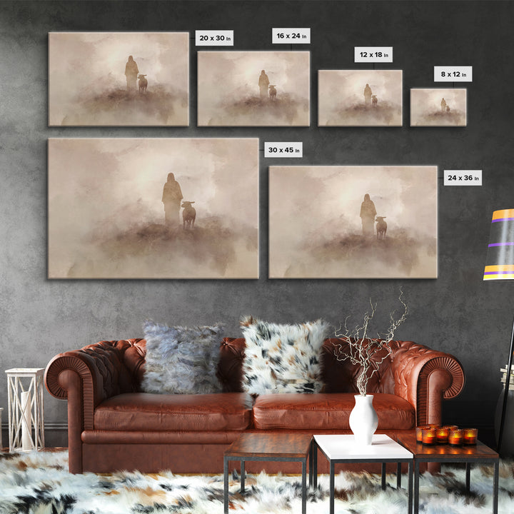 Desert Shepherd Calm – Framed Canvas Print – Jesus Painting – Subtle Christian Art – Christian Decor For Home – Christian Art Prints