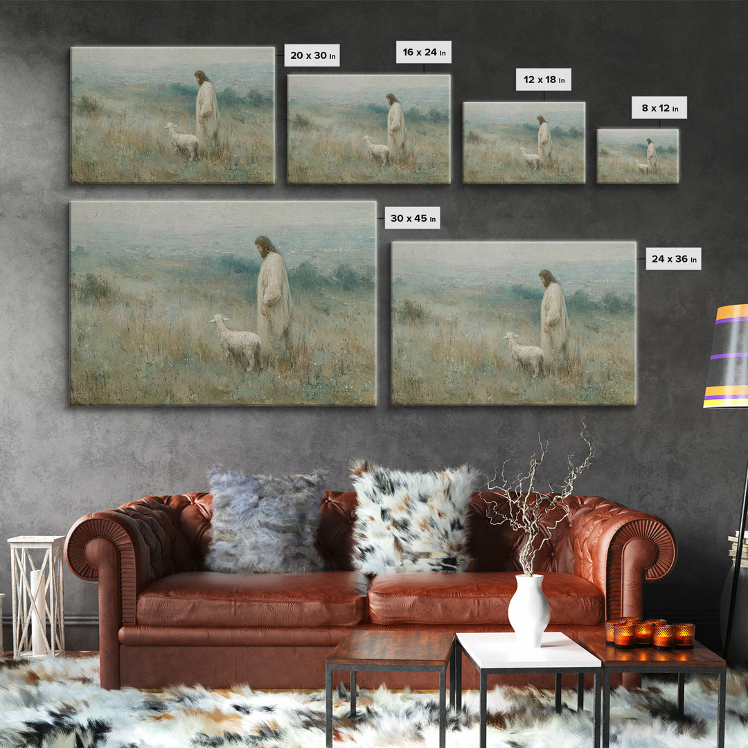 Twilight Shepherd Peace – Framed Canvas Print – Christian Decorations – Large Christian Painting – Subtle Christian Paintings – Christian A