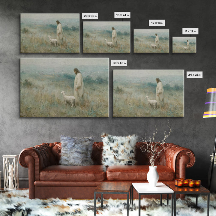 Twilight Shepherd Peace – Framed Canvas Print – Christian Decorations – Large Christian Painting – Subtle Christian Paintings – Christian A
