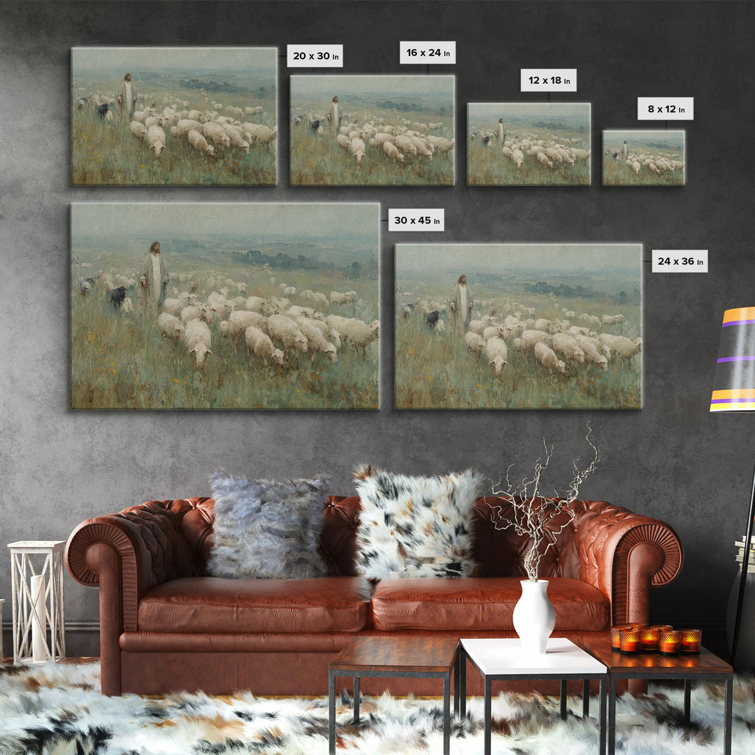 Pasture Of Mercy – Framed Canvas Print – Jesus Painting – Christian Wall Art – Christian Art Canvas – Vintage Christian Art – Christian Gif