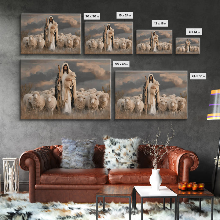 Gentle Shepherd Grace – Framed Canvas Print – Jesus Painting Canvas – Christian Art Canvas – Christian Wall Art – Modern Christian Art – Ch