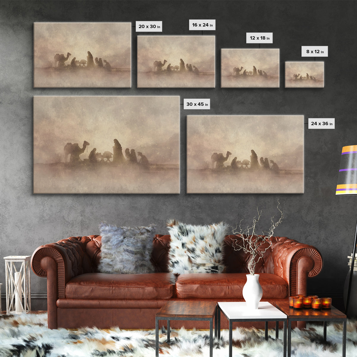 Desert Nativity – Framed Canvas Print – Christian Art Canvas – Christian Christmas Art – Christmas Wall Art – Jesus Painting – Christian De