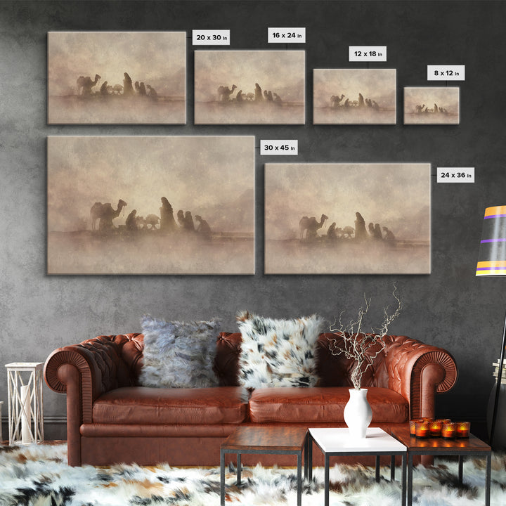 Desert Nativity – Framed Canvas Print – Christian Art Canvas – Christian Christmas Art – Christmas Wall Art – Jesus Painting – Christian De
