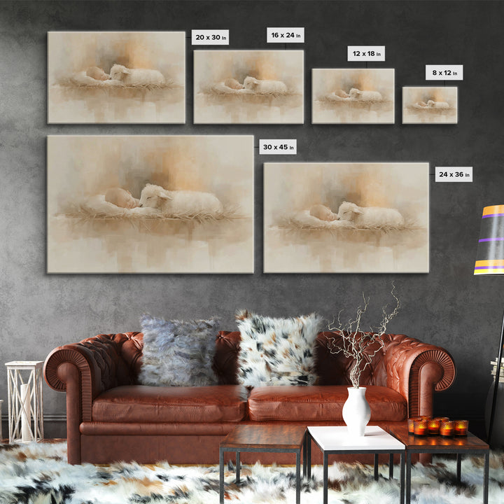 Manger Serenity – Framed Canvas Print – Christian Wall Art – Christian Art – Jesus Painting – Christian Art Canvas – Christmas Wall Art