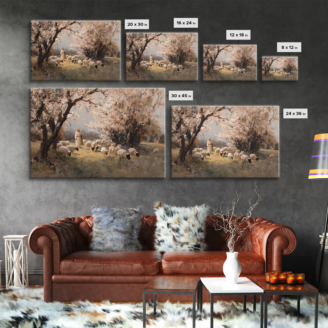 Blossom Shepherd Stillness, Framed Canvas Print, Christian Art Print, Christian Wall Art, Modern Christian Painting, Christian Art Canvas,