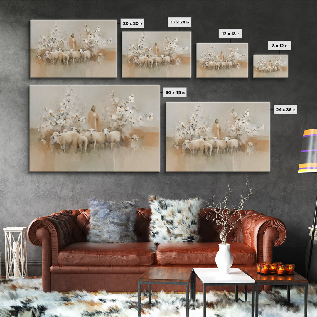 Flock Of Morning Grace, Framed Canvas Print, Christian Art Canvas, Christian Wall Art, Subtle Christian Art, Jesus Painting, Christian Gift