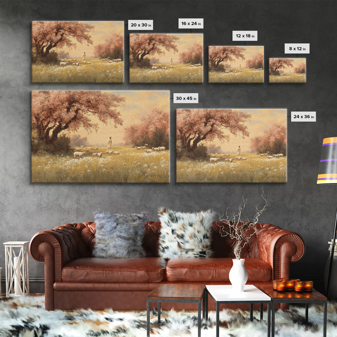 Golden Pasture Walk – Framed Canvas Print – Christian Wall Art – Christian Art Canvas – Christian Painting – Modern Christian Art – Christi