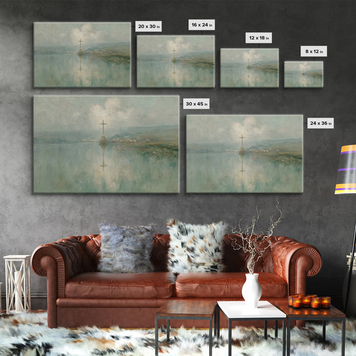 Cross Of Still Waters – Framed Canvas Print – Christian Wall Art – Christian Art Canvas – Subtle Christian Art – Christian Painting – Chris