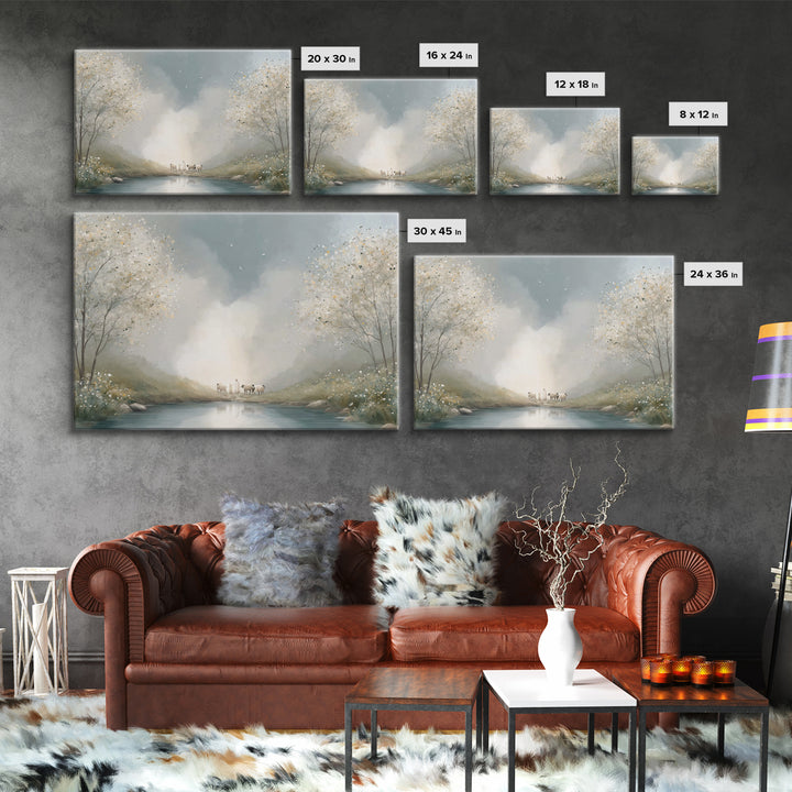 Riverside Dawn Peace – Framed Canvas Print – Christian Wall Art – Christian Art Canvas – Pastoral Scenery – Christian Art Prints – Christia
