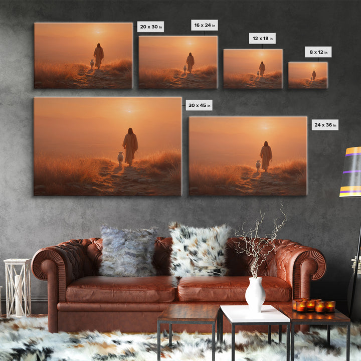Sunset Shepherd Peace – Framed Canvas Print – Christian Wall Art – Christian Art Canvas – Pastoral Scenery – Christian Painting – Christian