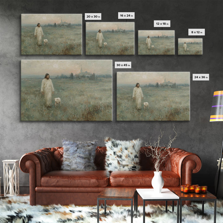 Shepherd At Sunrise, Framed Canvas Print, Christian Wall Art, Christian Art Canvas, Vintage Christian Art, Christian Painting, Christian Gi