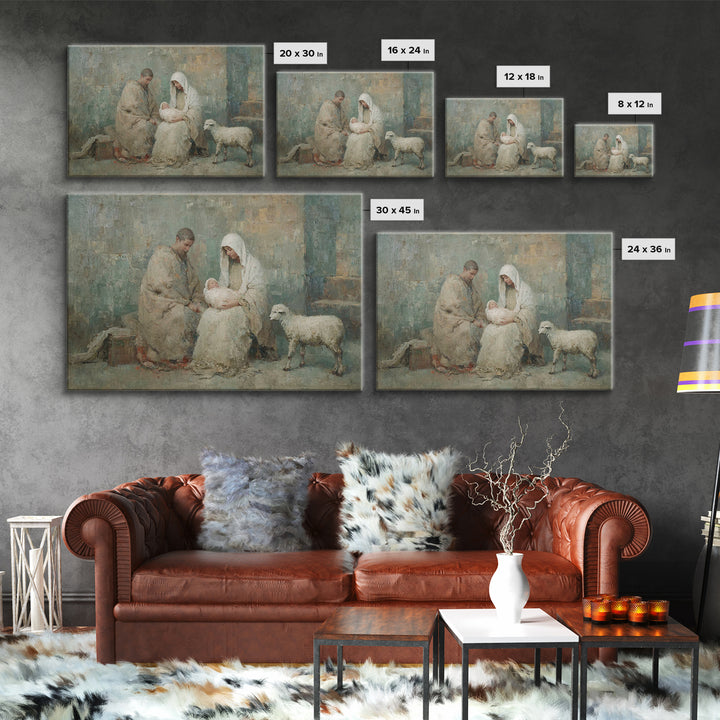Holy Family Warmth - Framed Canvas Print - Christian Art Canvas - Christmas Art Prints - Christian Wall Art - Jesus Art - Christian Christm