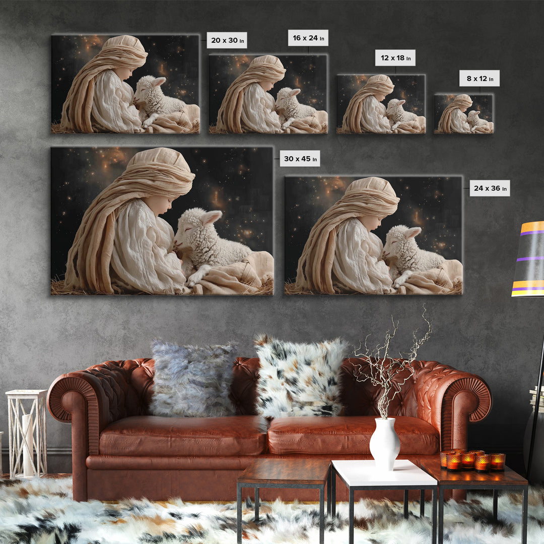 Blessed Dawn Family, Framed Canvas Print, Christian Christmas Art, Christian Art Canvas, Jesus Painting, Christian Wall Art, Christmas Art