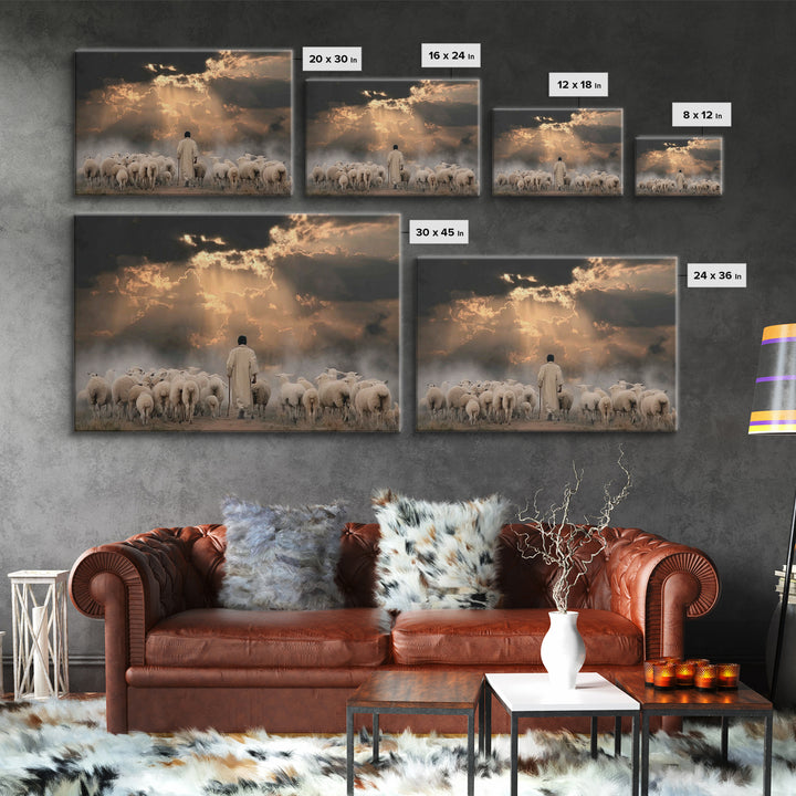 Shepherd’s Calling – Framed Canvas Print – Christian Wall Art – Jesus Painting – Christian Art Canvas – Christian Gift – Moody Christian Ar