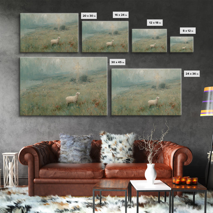 Hillside Lamb Hope – Framed Canvas Print – Christian Christmas Art – Christian Wall Art – Jesus Painting – Christian Art Canvas – Vintage C