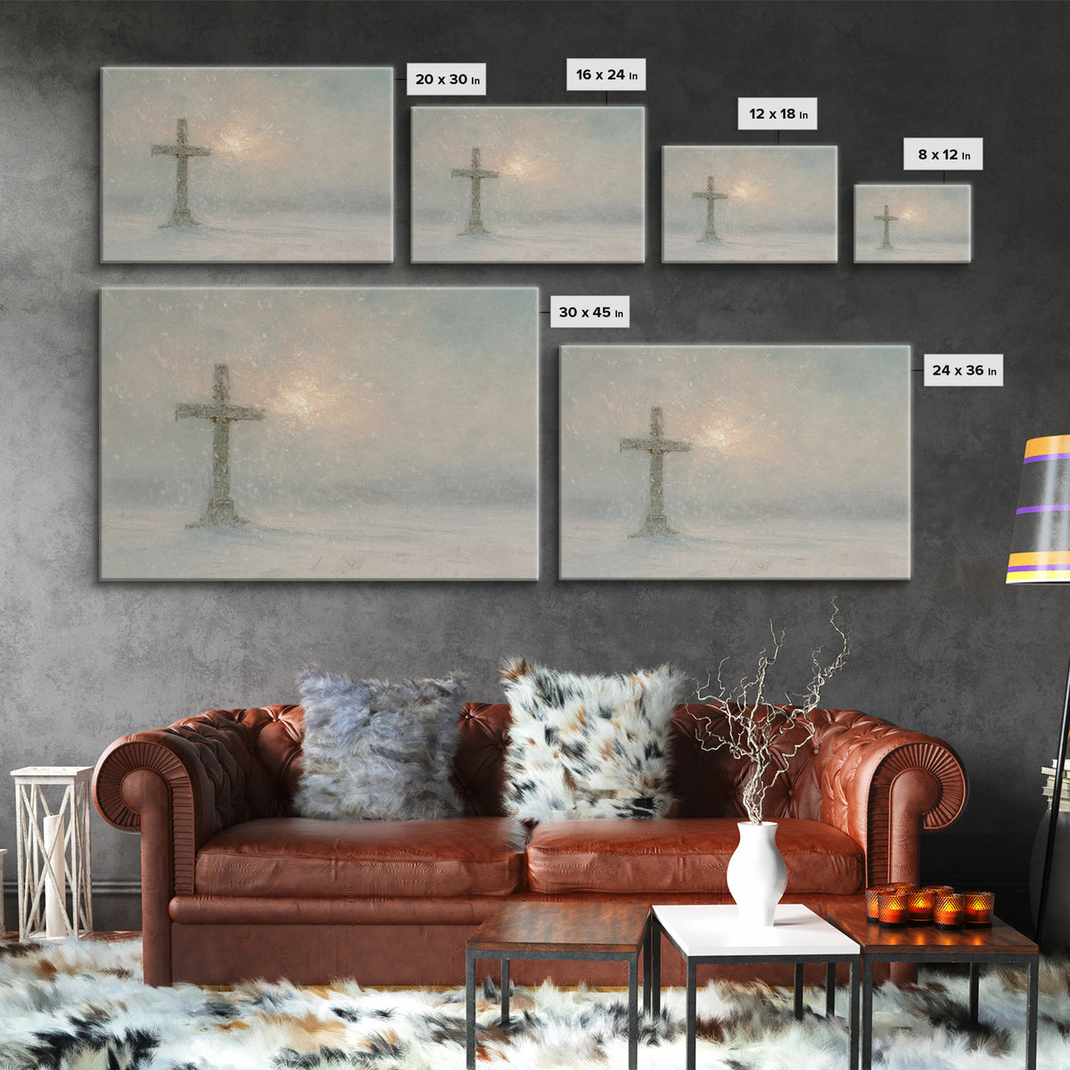 Silent Cross Snow – Framed Canvas Print – Christian Christmas Art – Christian Art Canvas – Christian Wall Art – Subtle Christian Art – Chri
