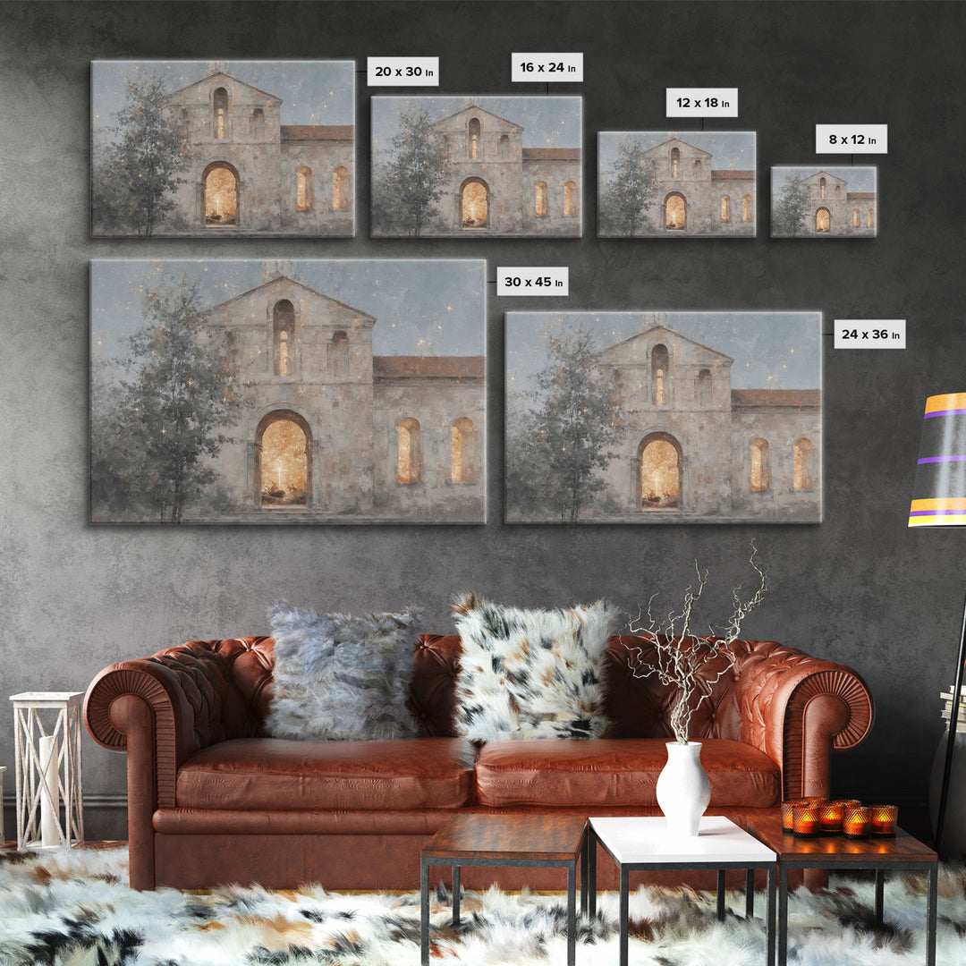 Starry Chapel Glow – Framed Canvas Print – Christian Wall Art – Christian Art Canvas – Christmas Art – Christian Christmas Decor – Jesus Ch
