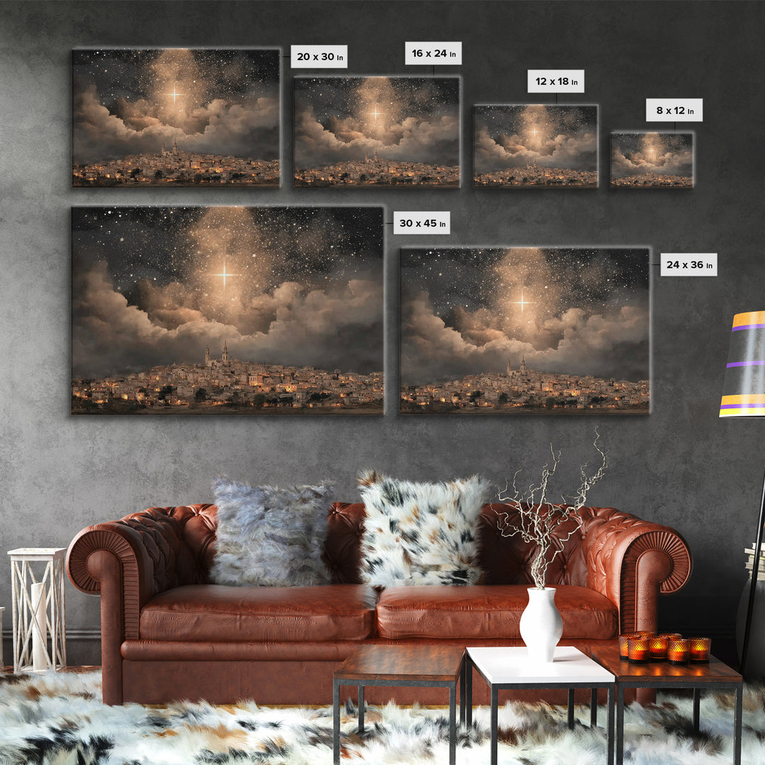 Star Over The City, Framed Canvas Print, Christian Wall Art, Christmas Art, Christian Art Canvas, Christian Christmas Art, Christian Gift I