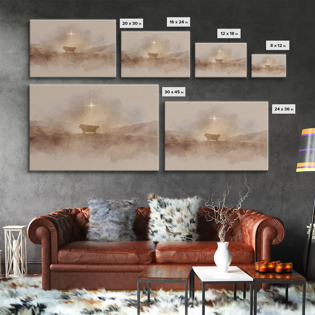 Desert Cradle Light | Framed Canvas Print | Christian Wall Art | Christian Art Canvas | Christmas Art | Christian Christmas Art | Christmas