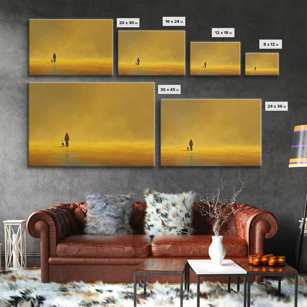 Golden Field Grace | Framed Canvas Print | Minimalist Christian Art | Christian Art Canvas | Jesus Painting Canvas | Christian Decor For Ho
