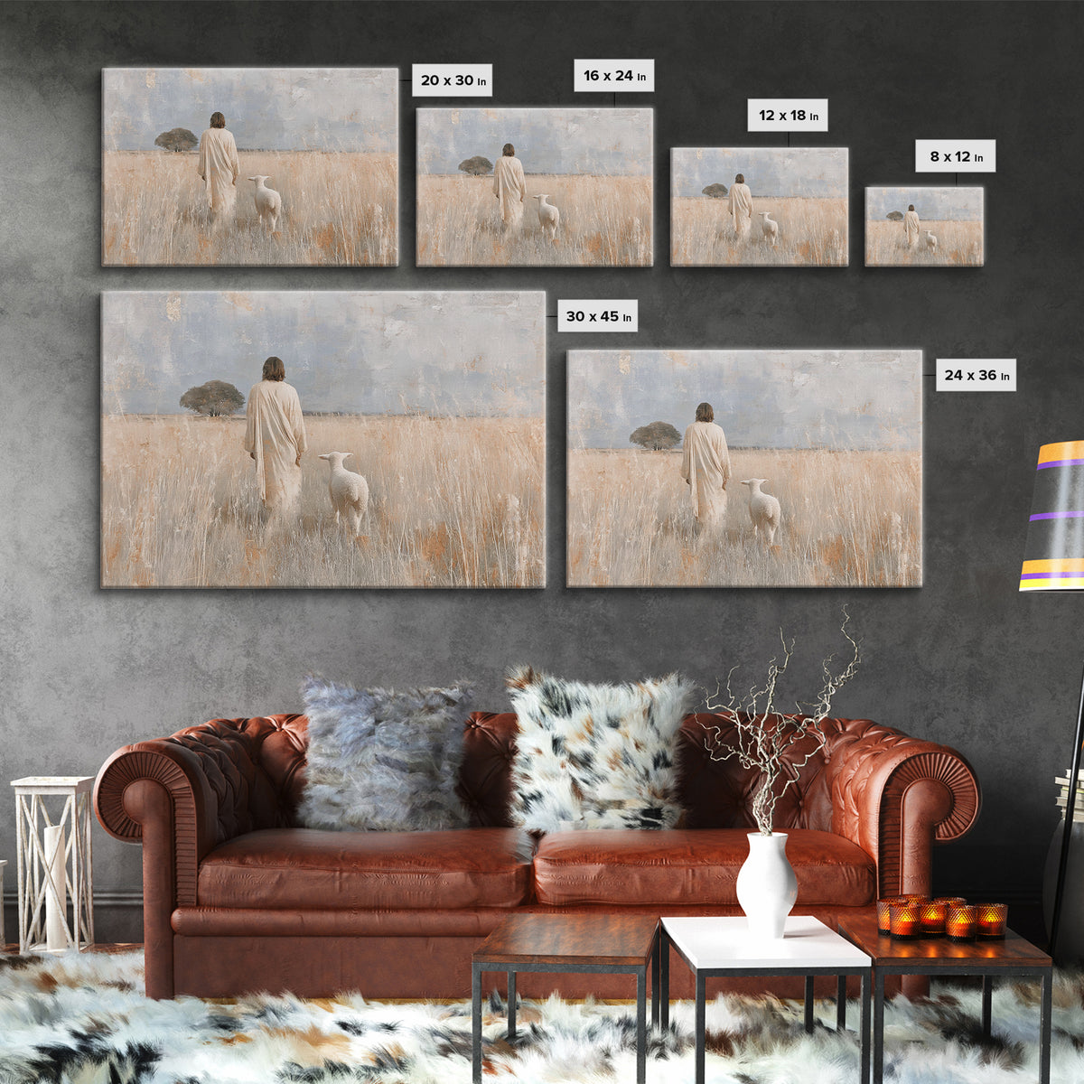 Gentle Shepherd Dawn - Framed Canvas Print - Christian Wall Art - Jesus Painting - Christian Art Canvas - Christian Decor - Pastoral Scener