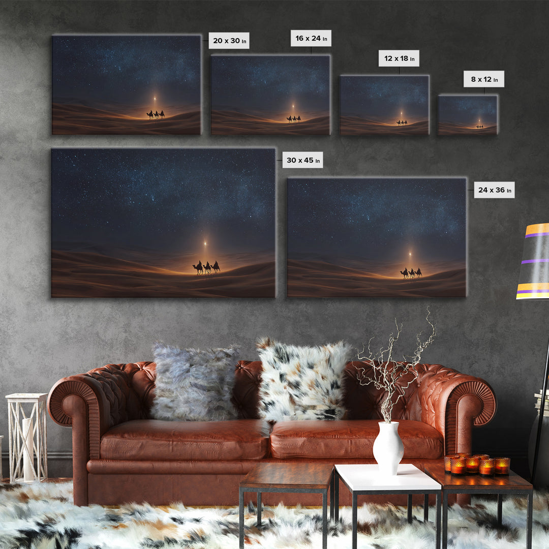 Desert Night Wonder | Framed Canvas Print | Christian Christmas Art | Christian Wall Art | Christian Art Print | Christmas Canvas Wall Art