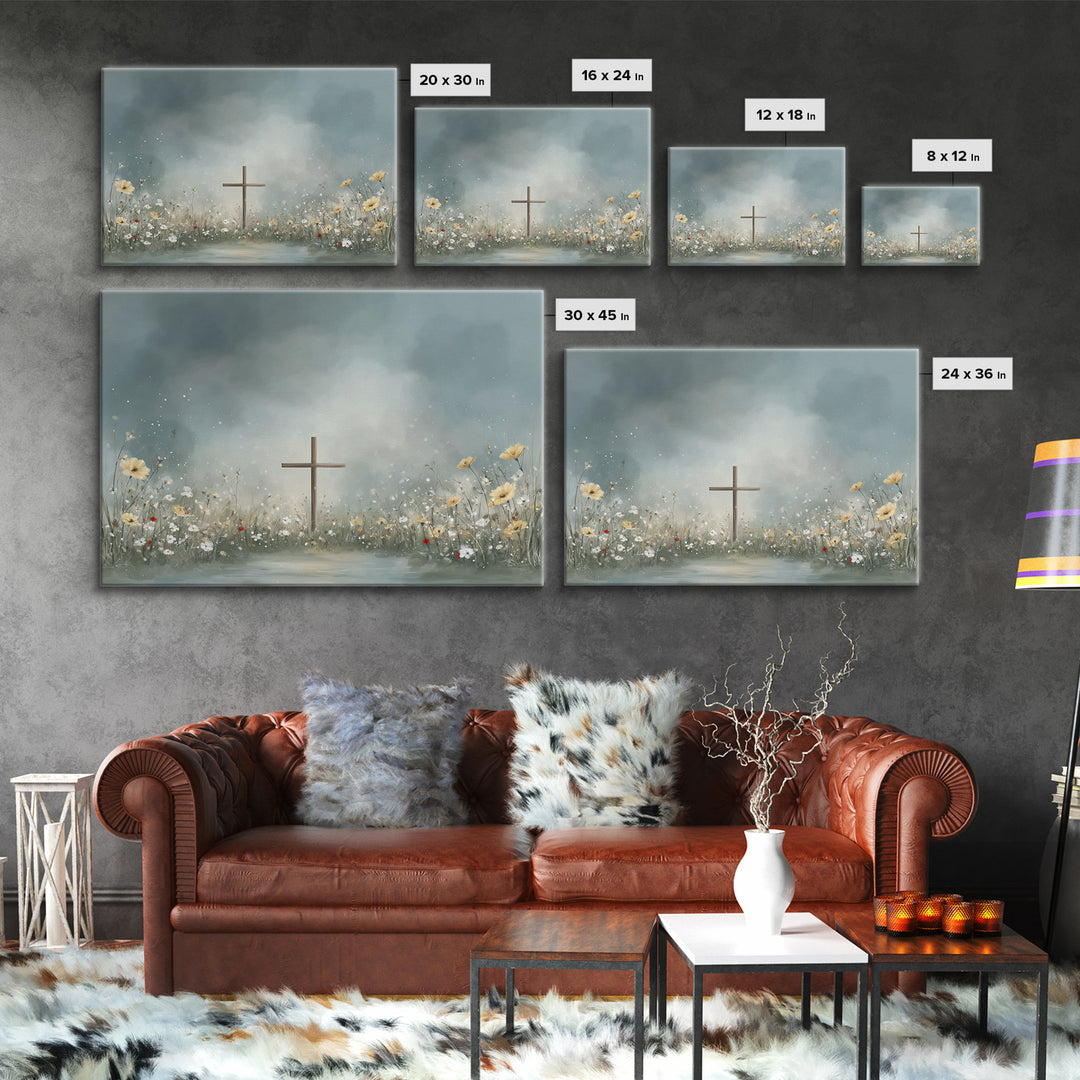 Blooming Cross Light, Framed Canvas Print, Christian Art Canvas, Christian Wall Art, Modern Christian Art, Christian Painting