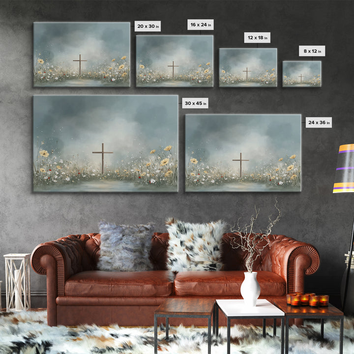 Blooming Cross Light, Framed Canvas Print, Christian Art Canvas, Christian Wall Art, Modern Christian Art, Christian Painting