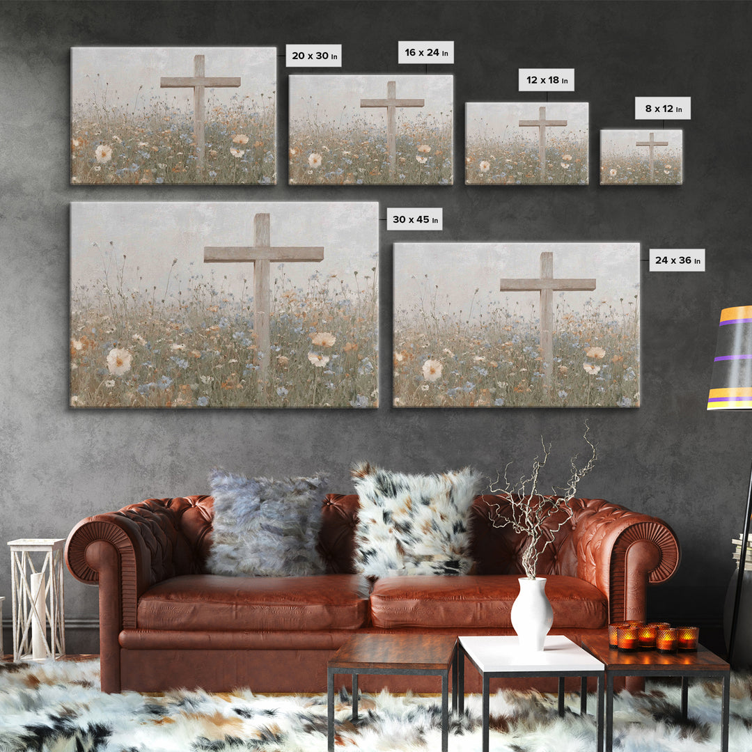 Spring Cross Mercy, Framed Canvas Print, Christian Art Canvas, Christian Painting, Subtle Christian Art, Christian Wall Art