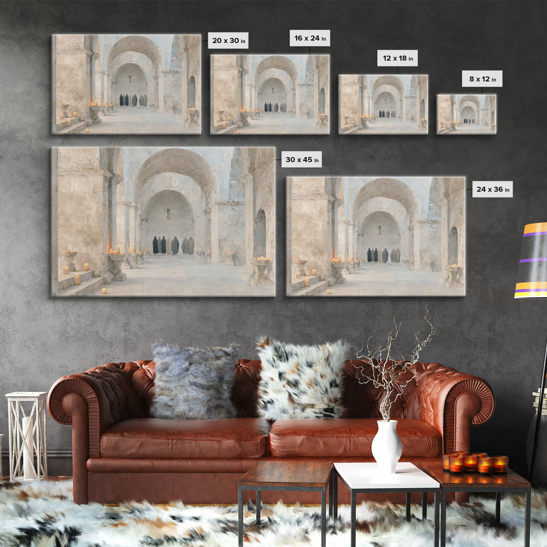 Cloistered Prayer | Framed Canvas Print | Christian Art Canvas | Christian Decor | Christian Wall Art | Christian Painting | Christmas Art