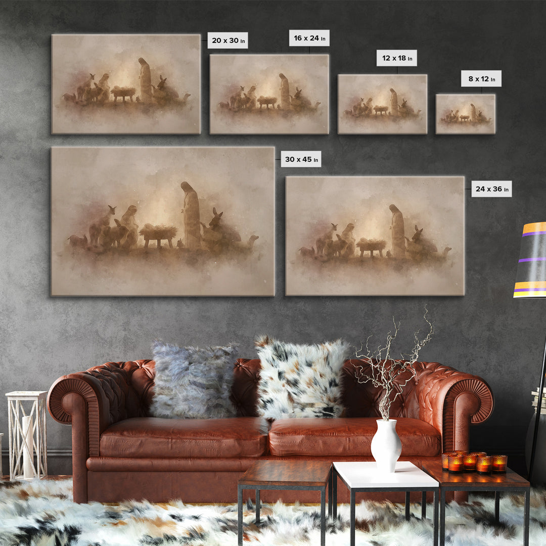 Nativity Wonder | Framed Canvas Print | Christian Wall Art | Christian Christmas Art | Moody Christmas Art | Christian Art Canvas
