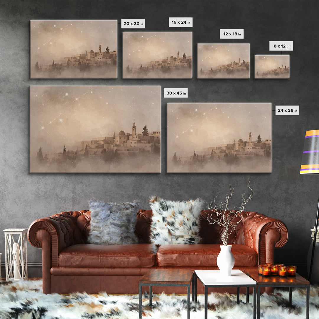 Sacred Dawn Over Bethlehem – Framed Canvas Print – Christian Art Canvas – Christian Wall Art – Christmas Art – Christian Christmas Art